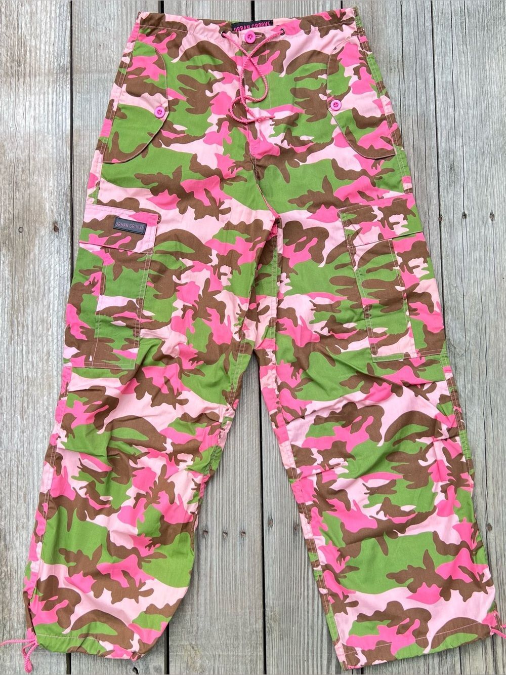 Women’s Urban Groove Large Pink Camo Baggy Cargo Pants Dance Vintage